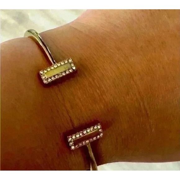 KATE SPADE Raising The Bar Women's Yellow Gold Tone Cuff Bracelet Crystals Pave - Picture 6 of 6